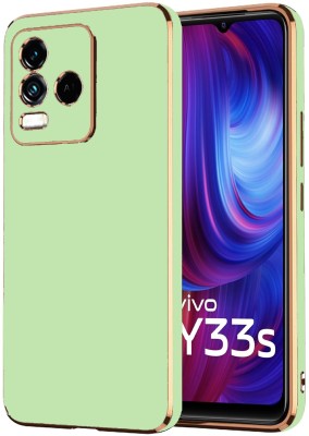VAPRIF Back Cover for Vivo Y33s, Vivo Y21, Golden Line, Premium Soft Chrome Case | Silicon Gold Border(Green, Shock Proof, Silicon, Pack of: 1)