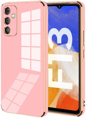 VAPRIF Back Cover for Samsung Galaxy F13, Golden Line, Premium Soft Chrome Case | Silicon Gold Border(Pink, Shock Proof, Silicon, Pack of: 1)