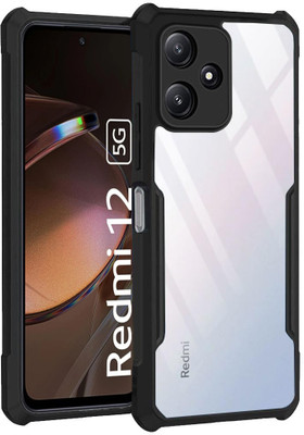 VAPRIF Back Cover for Redmi 12 5G, Transparent Hybrid Hard PC Back TPU Bumper(Black, Transparent, Shock Proof, Pack of: 1)