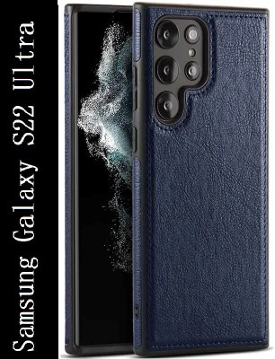 Coverskart Luxury Leather Back Cover for Samsung Galaxy S22 Ultra 5G(Blue, Camera Bump Protector, Pack of: 1)