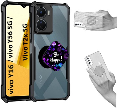 iCopertina Back Cover for vivo T2x 5G(Transparent, Black, Cases with Holder, Pack of: 2)