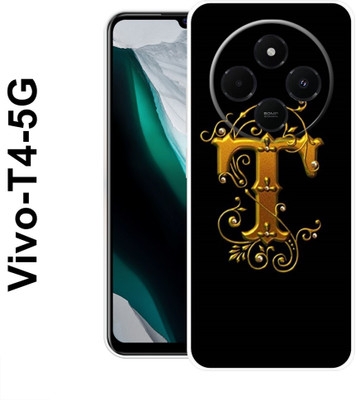 MOBIFLY Back Cover for Vivo T4 5G, T, Golden, Aphabet, New, Design, 128(Black, Flexible, Pack of: 1)