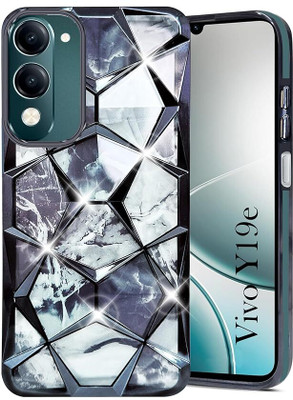 B Blusea Back Cover for Vivo Y19e |Vivo T4 Lite (Dual Design Glitter Sparkle and Detachable Diamond Print Case(Black, Silicon, Pack of: 1)