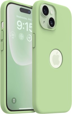 VONZEE Back Cover for iPhone 15 Plus Four Layer Microfiber Cloth Lining Premium Feel Silicone Logo Cut Case(Green, Shock Proof, Silicon, Pack of: 1)