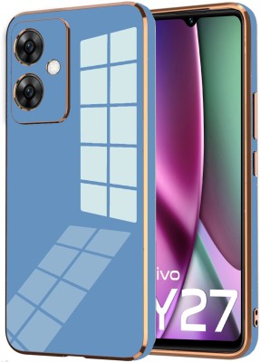 VAPRIF Back Cover for Vivo Y27, vivo Y27, Golden Line, Premium Soft Chrome Case | Silicon Gold Border(Blue, Shock Proof, Silicon, Pack of: 1)