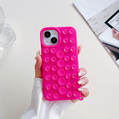 AKRIA Back Cover for Apple iPhone 13, Cute Creative Suction Cup Case With Device Holder Cover For iPhone 13(Pink, Flexible, Silicon, Pack of: 1)