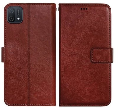 AmericHome Flip Cover for Oppo A16K, CPH2349 Premium Leather Finish, with Card Pockets(Brown, Dual Protection, Pack of: 1)
