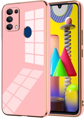 VAPRIF Back Cover for Samsung Galaxy M31 Prime, Golden Line, Premium Soft Chrome Case | Silicon Gold Border(Pink, Shock Proof, Silicon, Pack of: 1)