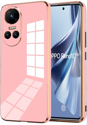 VAPRIF Back Cover for OPPO Reno10 5G, Golden Line, Premium Soft Chrome Case | Silicon Gold Border(Pink, Shock Proof, Silicon, Pack of: 1)