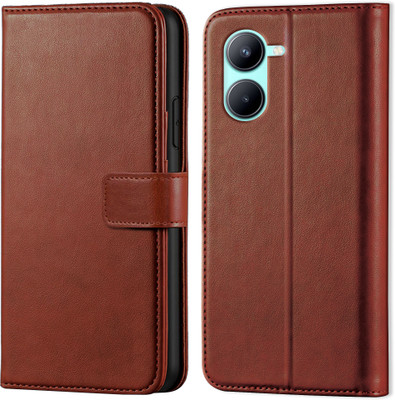 Krauser Back Cover for Realme C33 | PU Leather Magnetic Wallet Case | Slim & Durable Stand Cover(Brown, Camera Bump Protector, Pack of: 1)