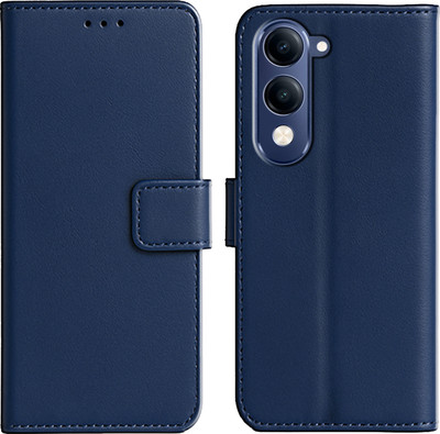 Ascensify Back Cover for Vivo T4 Lite 5G Premium PU Leather Flip Cover with Card Slots & Stand Feature(Blue, Dual Protection, Pack of: 1)