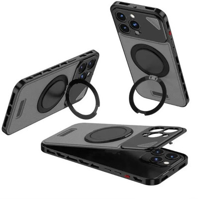 MILLION CASES Back Cover for iPhone 15 Pro Resolute Leather Ring Holder Case(Black, Shock Proof, Pack of: 1)
