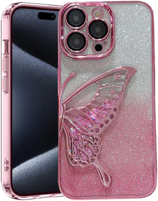 AMEYAA Back Cover for Apple iPhone 15 Pro Max Butterfly Plating Cute Pattern Glitter Bling Luxury for Girls(Pink, Shock Proof, Silicon, Pack of: 1)