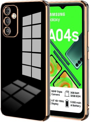 VAPRIF Back Cover for Samsung Galaxy A04s, Golden Line, Premium Soft Chrome Case | Silicon Gold Border(Black, Shock Proof, Silicon, Pack of: 1)