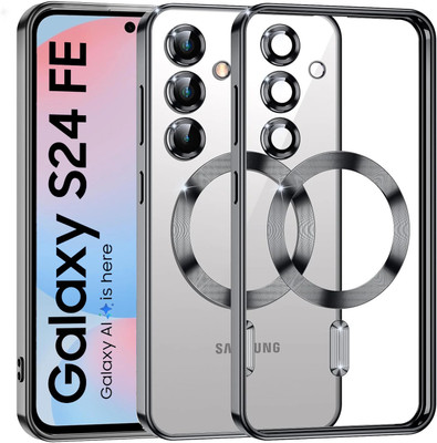 VONZEE Back Cover for Samsung Galaxy S24FE Magnetic Built-in Camera Lens Protector, Electroplated Clear Case(Black, Transparent, Magnetic Case, Silicon, Pack of: 1)