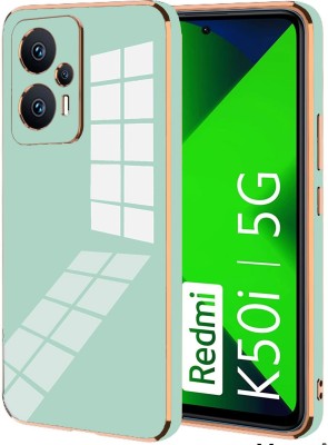 VAPRIF Back Cover for REDMI K50i 5G, Golden Line, Premium Soft Chrome Case | Silicon Gold Border(Green, Shock Proof, Silicon, Pack of: 1)
