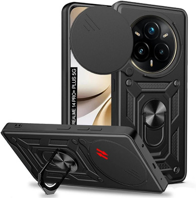 AIBEX Back Cover for Realme 14 Pro Plus 5G / Realme P3 Pro 5G|D10 Tough Armor|Sliding Camera Shield|Ring Holder(Black, Rugged Armor, Pack of: 1)