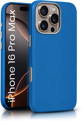 WOW Imagine Back Cover for iPhone 16 Pro Max | Leather Texture Hard Case | Inner Velvet Fabric | Metal Camera Ring(Blue, Shock Proof)