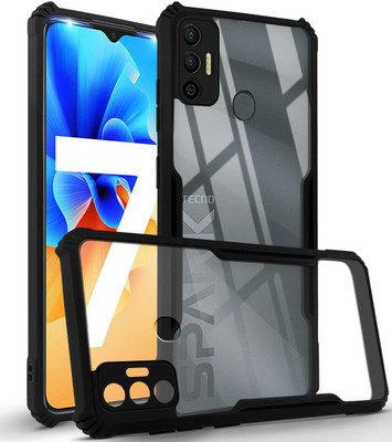 BOZTI Back Cover for Tecno Spark 7(Transparent, Black, Camera Bump Protector, Pack of: 1)