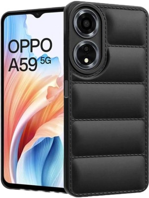 NIMMIKA ENTERPRISES Back Cover for Oppo A59 5G(Distinctive Puff Texture | Precise Cutouts | Comfortable Grip)(Black, Shock Proof, Silicon, Pack of: 1)