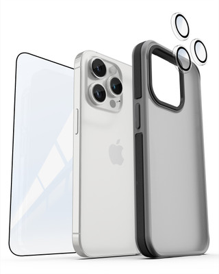 eller santé Back Cover for Apple iPhone 15 Pro, 3in1 Combo Elemento Series Cover + 3D Tempered Glass + Camera Lens(Black, Shock Proof, Pack of: 3)