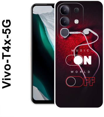 COVERJET Back Cover for Vivo T4x 5G, Music, Lover, World, On, Off ,067(Red, Shock Proof, Pack of: 1)