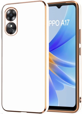 VAPRIF Back Cover for Oppo A17, Oppo A17K, Golden Line Premium Soft Chrome Case | Silicon Gold Border(White, Shock Proof, Silicon, Pack of: 1)