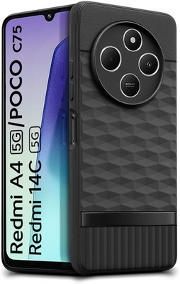 LOGELI Back Cover for Redmi A4 5G | Poco C75 | 14C 5G | Poco M7, Soft Grip 3D Hexa Cube Design(Black, Flexible, Silicon, Pack of: 1)