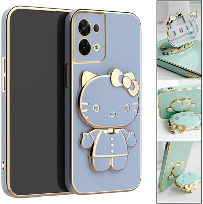 Dallao Back Cover for Oppo Reno 8 Pro 3D Kitty with Folding Mirror Stand Slim electroplated case(Blue, Shock Proof, Silicon, Pack of: 1)