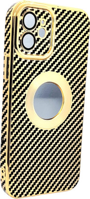INNOPACE Back Cover for iPhone 12 | Black CD Logo Cut Premium Back Cover/Case | Golden Lining(Gold, Shock Proof, Pack of: 1)