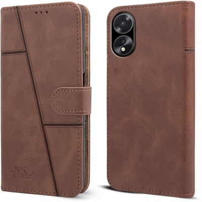 SnapStar Flip Cover for Oppo A38(Premium Leather Material | Built-in Stand | Card Slots and Wallet)(Brown, Dual Protection, Pack of: 1)
