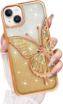 Mintzz Back Cover for Apple iPhone 13, Luxury Butterfly Glitter Girls Cover(Gold, Electroplated, Pack of: 1)