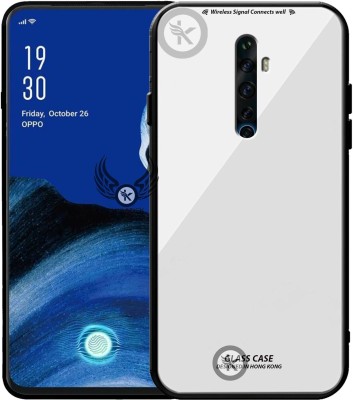 Kreatick Back Cover for OPPO Reno 2z, Luxurious 9H Toughened Glass Back Case Shockproof TPU Bumper(White, Dual Protection, Pack of: 1)