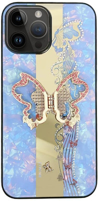 Excellento Back Cover for Iphone 15 | Blue Color | Cute 3D Butterfly Luxury Rhinestone Diamond with Stand(Blue, Cases with Holder, Pack of: 1)