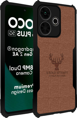 Qyist Back Cover for Poco M6 Plus 5G |Vegan PU Leather |Deer Case| Camera Lens Protection(Brown, Shock Proof, Pack of: 1)