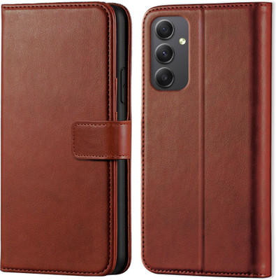 Innovex Back Cover for Samsung Galaxy M14 5G - Inbuilt Stand & Card Pockets | Hand Stitched | Wallet Flip Case(Brown, Flexible, Pack of: 1)