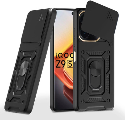 AIBEX Back Cover for Vivo T3 Pro 5G / IQOO Z9s Pro 5G|D10 Tough Armor|Sliding Camera Shield|Ring Holder(Black, Rugged Armor, Pack of: 1)