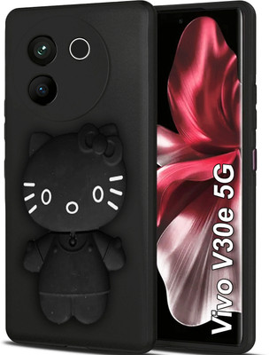 VAPRIF Back Cover for Vivo V30e 5G, Kitty Makeup Mirror Matte Rubberized Soft Silicone Protective Cloth Inside(Black, Dual Protection, Pack of: 1)