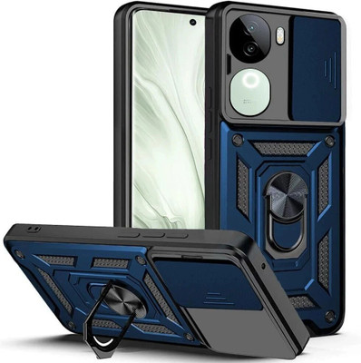 KIVANO LUXE Back Cover for Vivo V40E 5G / iQOO Z9s 5G|D10 Tough Armor|Sliding Camera Shield|Ring Holder|Kickstand(Blue, Rugged Armor, Pack of: 1)