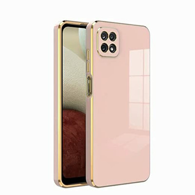 Creativo Back Cover for Samsung Galaxy A22 5G / F42 5G Slim Fit Clear Soft Silicone Transparent Chrome Cases(Pink, Gold, Dual Protection, Silicon)