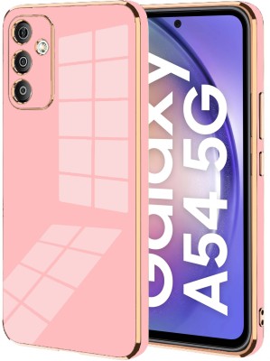 VAPRIF Back Cover for SAMSUNG Galaxy A54 5G, Golden Line Premium Soft Chrome Case | Silicon Gold Border(Pink, Shock Proof, Silicon, Pack of: 1)