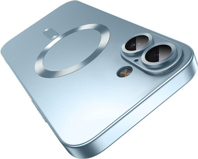 VONZEE Back Cover for iPhone 16 Magnetic Built-in Camera Lens Protector Soft Silicone Metallic Luster Case(Blue, Shock Proof, Silicon, Pack of: 1)