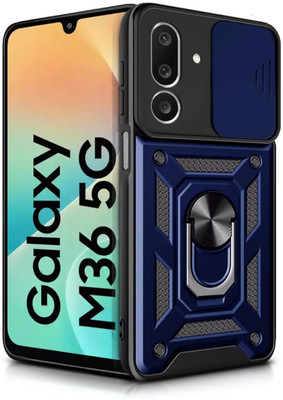 WOW Imagine Back Cover for Samsung Galaxy M36 5G | F36 5G, Tough Armor Sliding Camera Hybrid PC + TPU With Kickstand(Blue, Ring Case, Pack of: 1)
