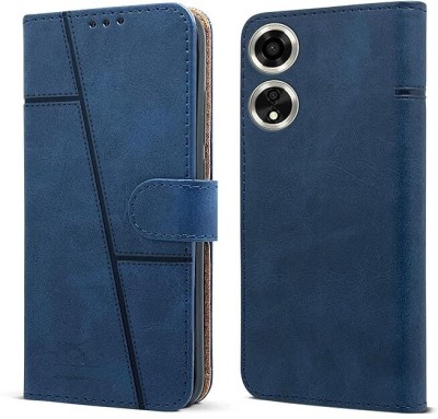 BITON Back Cover for Flip Cover Case for Oppo A59 5G (Stitched Leather with Magnetic Closure(Blue, Hard Case, Pack of: 1)
