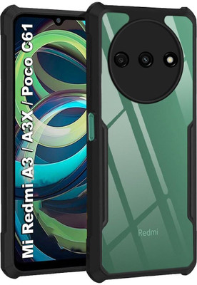 SnapStar Back Cover for Mi Poco C61(Crystal-Clear Back Panel | Black TPU Bumper | Slim & Lightweight)(Black, Transparent, Shock Proof, Pack of: 1)