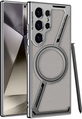 Stylonic Back Cover for Samsung Galaxy S24 Ultra Z Design With Magsafe working And Inbuilt Front Screen Guard(Grey, Shock Proof, Pack of: 1)