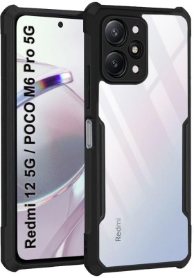 spaziogold Back Cover for Redmi 12 5G(Crystal-Clear Back Panel | Black TPU Bumper | Slim & Lightweight)(Black, Transparent, Shock Proof, Pack of: 1)