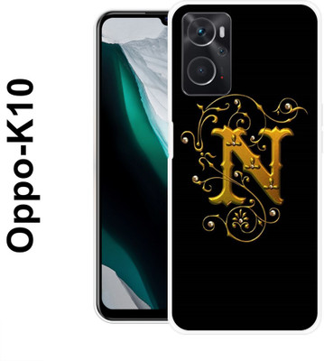 MOBIFLY Back Cover for OPPO K10, N, Golden, Aphabet, New, Design, 122(Black, Flexible, Pack of: 1)