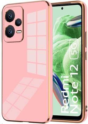 VAPRIF Back Cover for Mi Redmi Note 12 5G, Golden, Line Premium Soft Chrome Case | Silicon Gold Border(Pink, Shock Proof, Silicon, Pack of: 1)