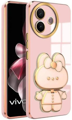 A3sprime Back Cover for vivo Y39 5G with Cute 3D Cartoon Shaped Mirror Folding Mobile Stand Holder(Pink, 3D Case, Silicon, Pack of: 1)